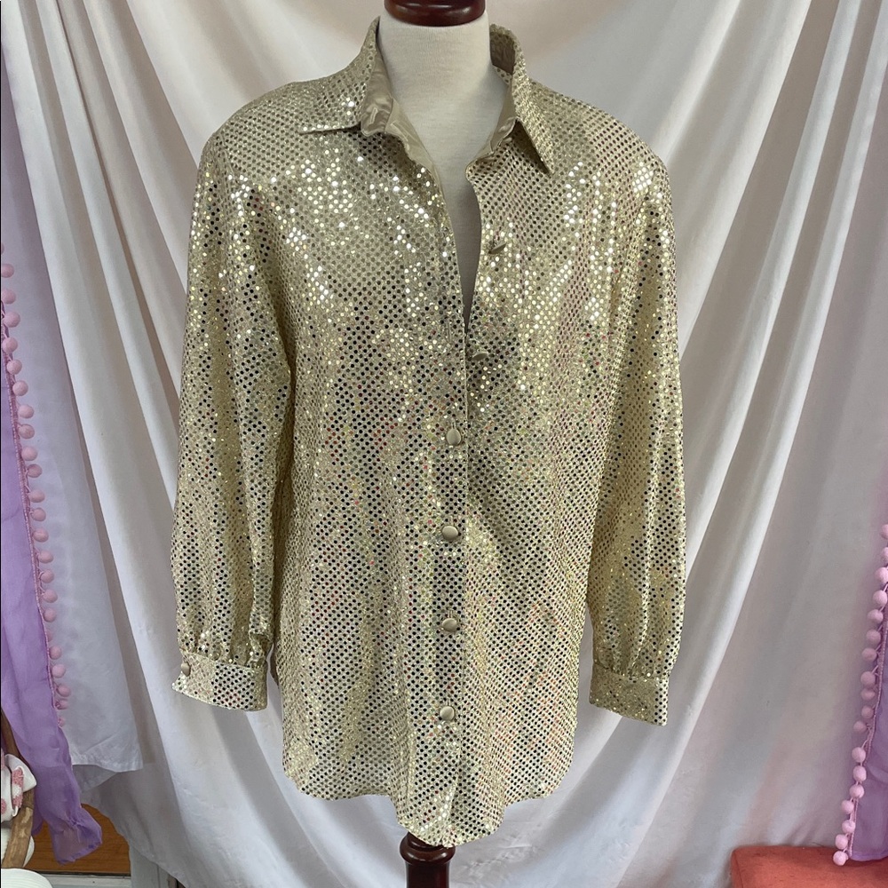 Gold Sequin Vintage Button down Shirt